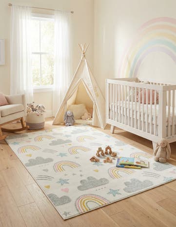 5' 3 x 8' Clouds and Rainbows Whimsy Kids Rug