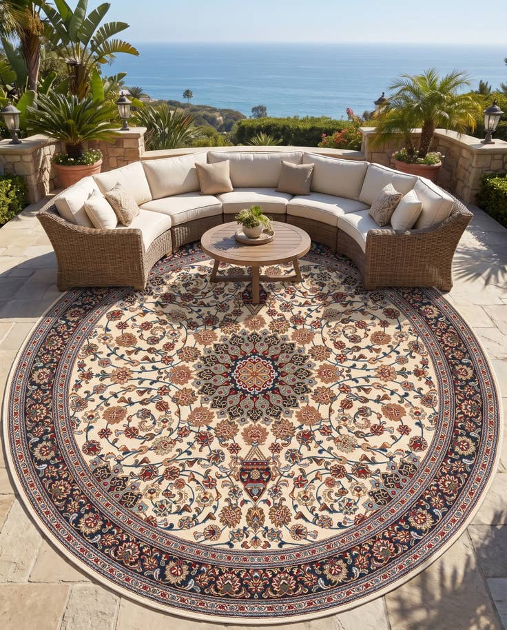 Detail image of 10' x 10' Easy-Clean Traditional Indoor / Outdoor Round Rug