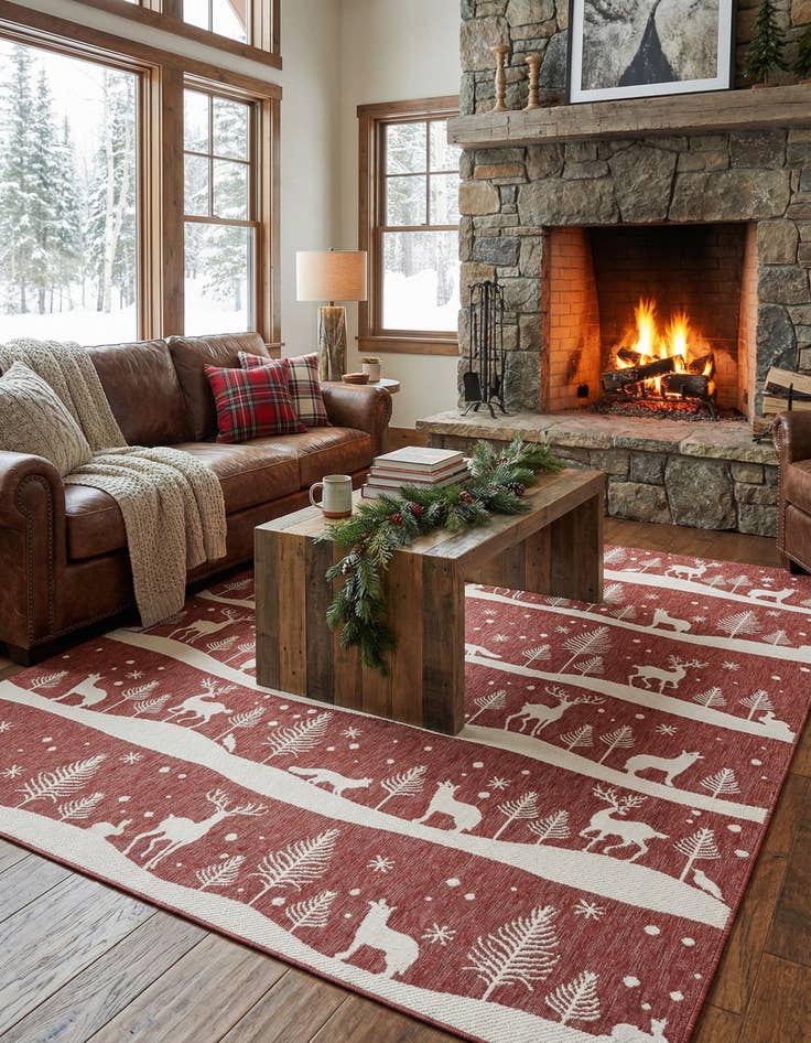 Detail image of 9' x 12'  Washable Holiday Indoor / Outdoor Rug