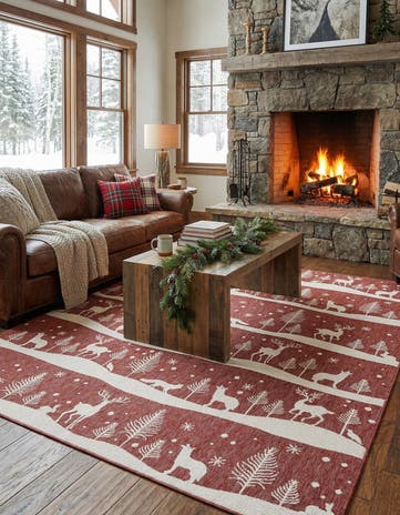 Red Easy-Clean Holiday Indoor / Outdoor Rug