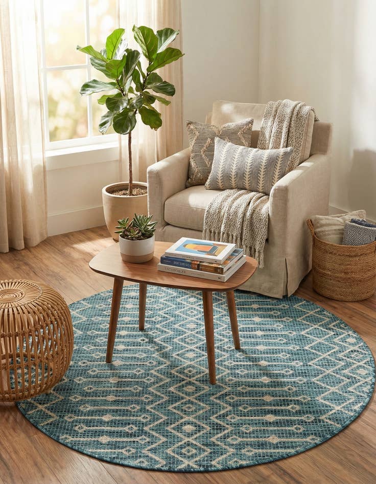 Detail image of 4' x 4' Easy-Clean Lattice Indoor / Outdoor Round Rug