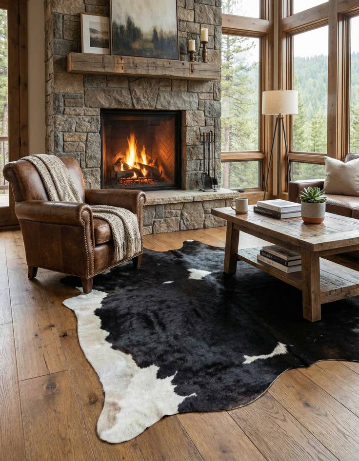 Detail image of  6' 2 x 7' 1 Cowhide Leather Rug