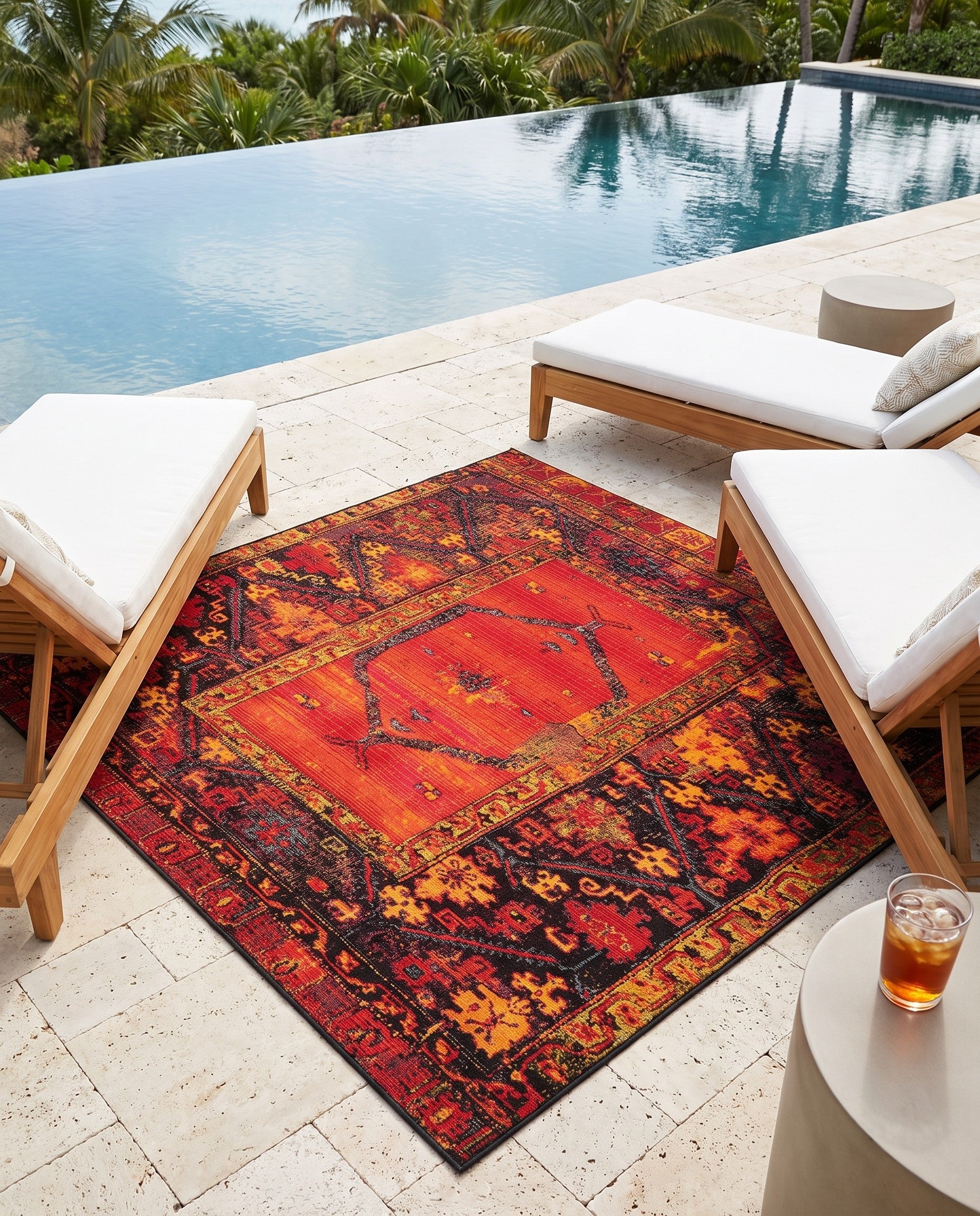 6' x 6' Easy-Clean Tribal Indoor / Outdoor Square Rug