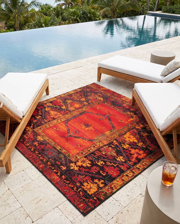 Detail image of 6' x 6' Easy-Clean Tribal Indoor / Outdoor Square Rug