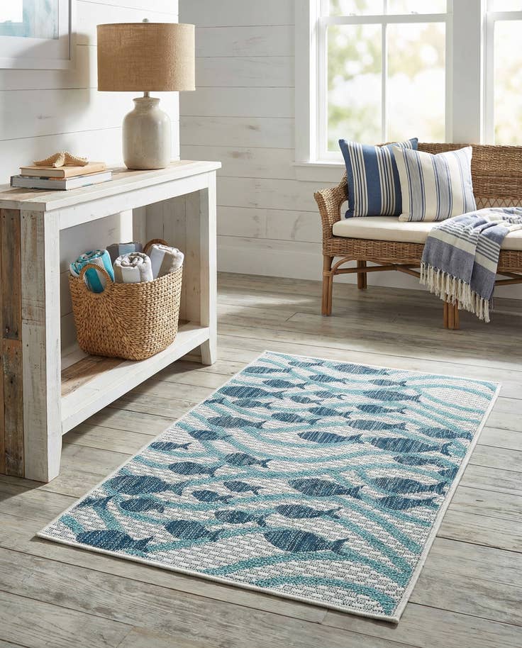 Blue 2' x 3' 1 Washable Coastal Indoor / Outdoor Rug | Rugs.com