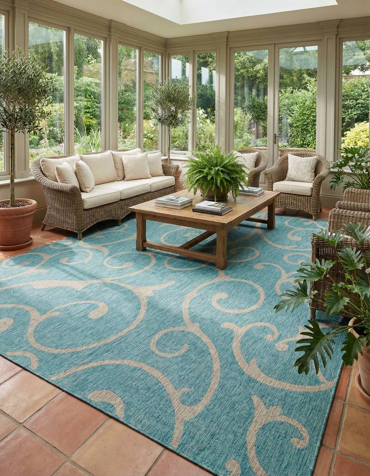 Detail image of 13' x 13'  Washable Botanical Indoor / Outdoor Square Rug