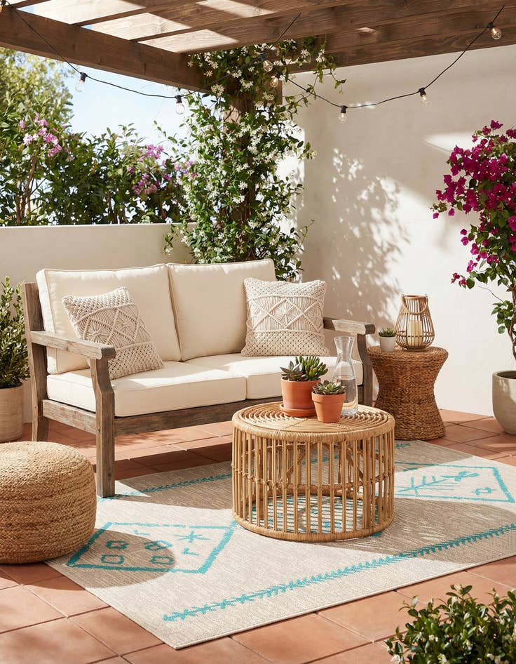 Detail image of 5' x 7' 7  Washable Bohemian Indoor / Outdoor Rug