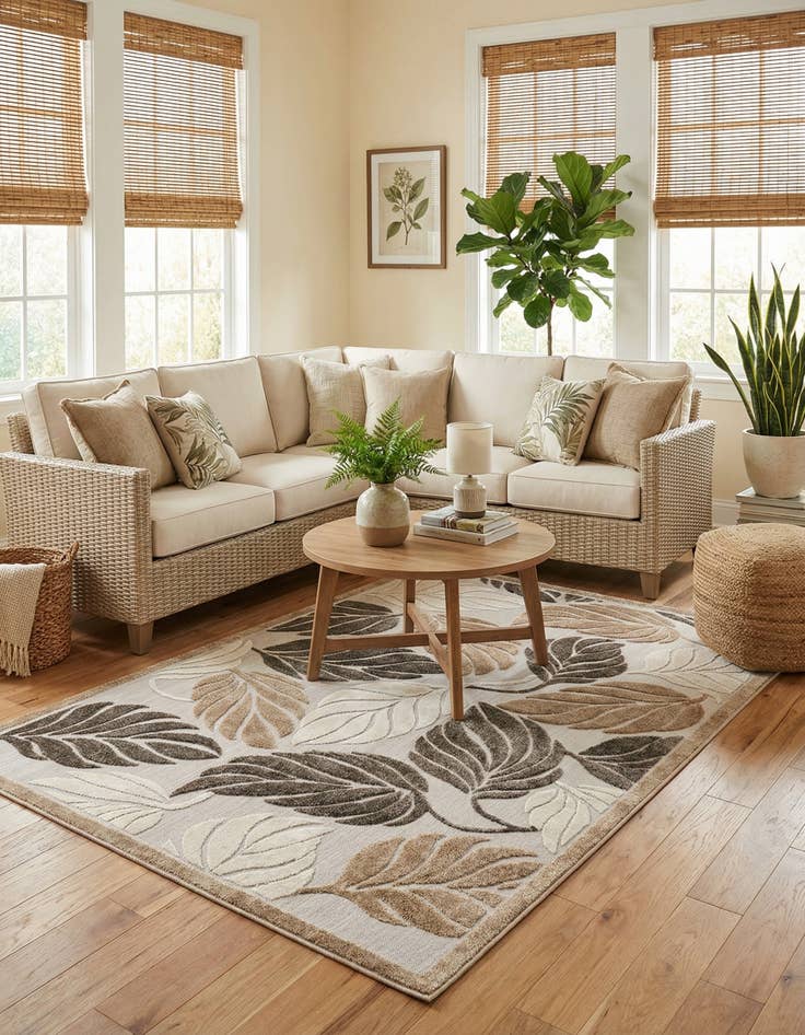 Detail image of 6' x 9'  Washable Botanical Indoor / Outdoor Rug