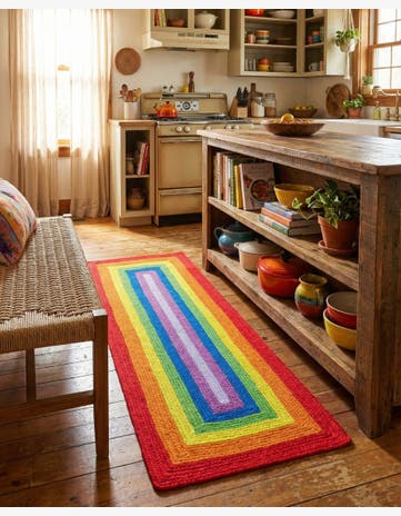2' x 5' 1 Handmade Hand Braided Rainbow Wool Runner Rug