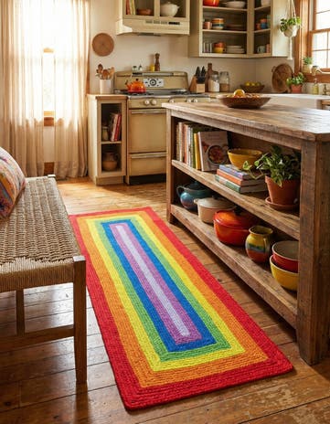 Handmade Hand Braided Rainbow Wool Runner Rug