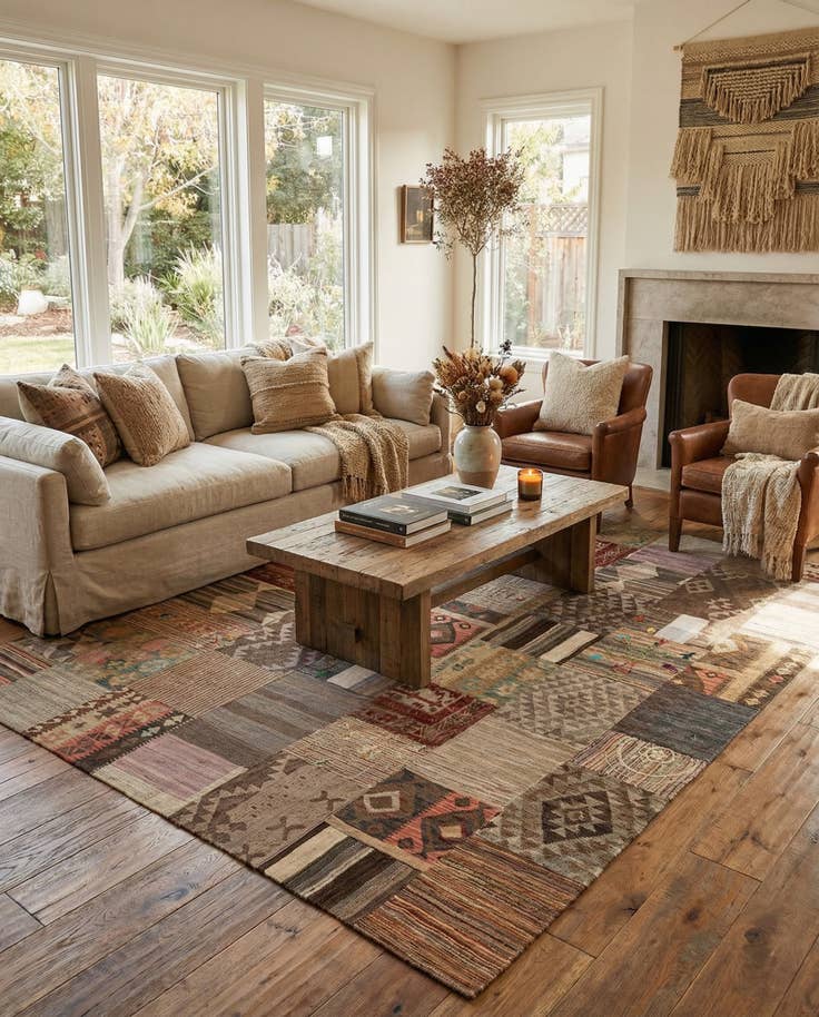 Detail image of 7' 2 x 10' Hand Woven Kilim Patchwork Wool Rug