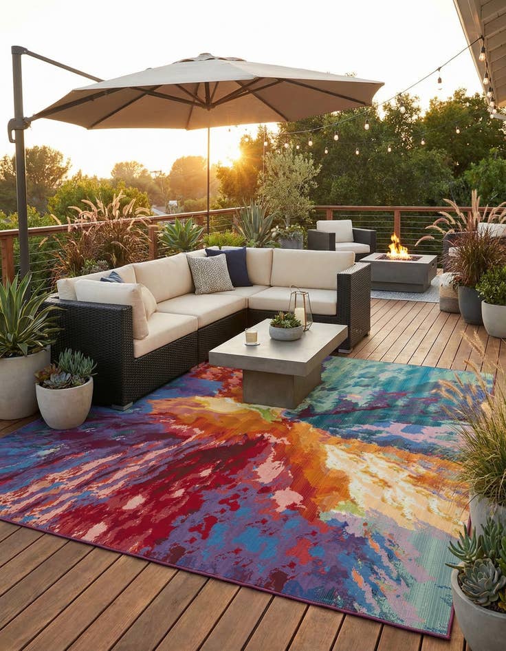 Detail image of 10' x 14'  Washable Modern Indoor / Outdoor Rug