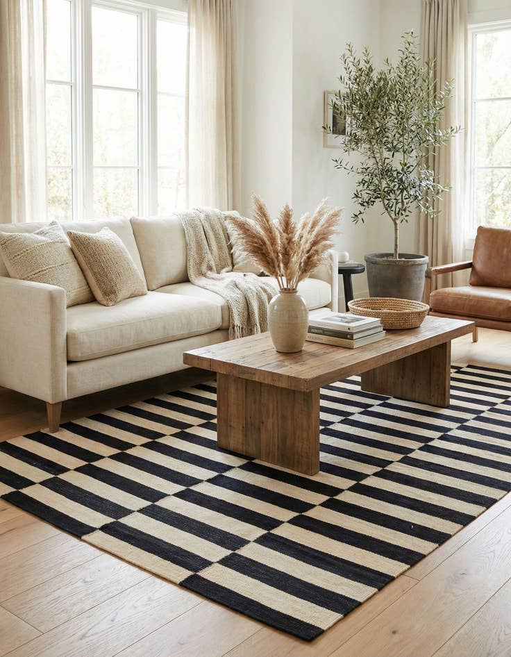 Detail image of 4' 11 x 6' 9 Hand Woven Kilim Modern Wool Rug