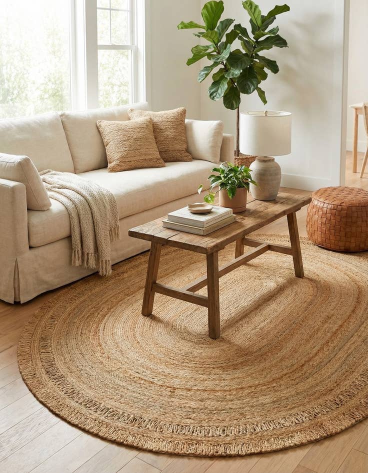 Detail image of 7' 10 x 10'  Hand Braided Jute Oval Rug