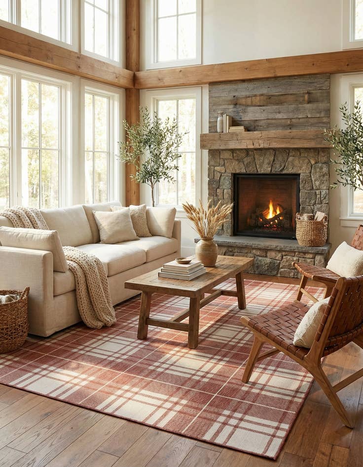 Detail image of  9' x 12'  Washable Checkered Indoor / Outdoor Rug