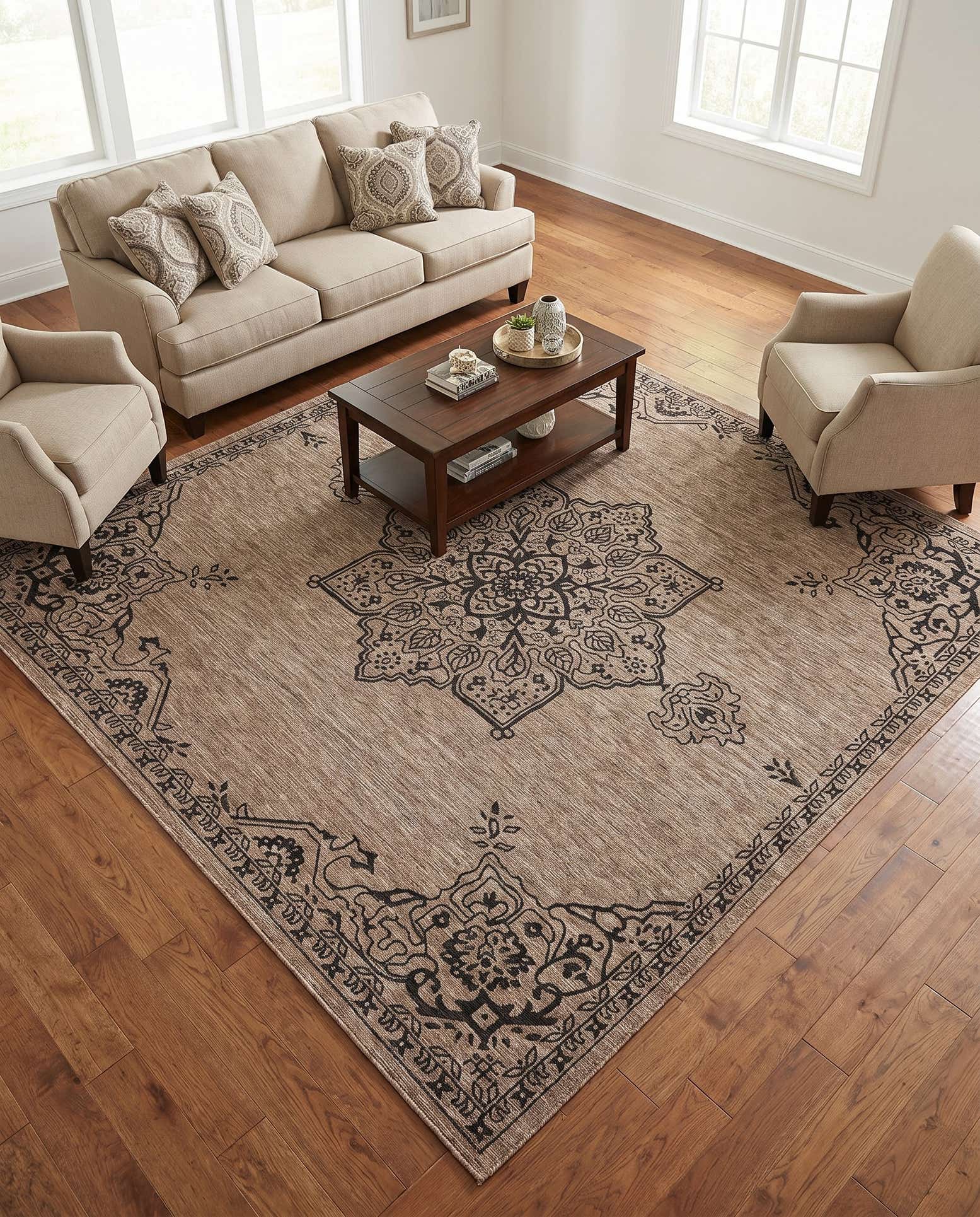 10' x 10' Easy-Clean Traditional Indoor / Outdoor Square Rug