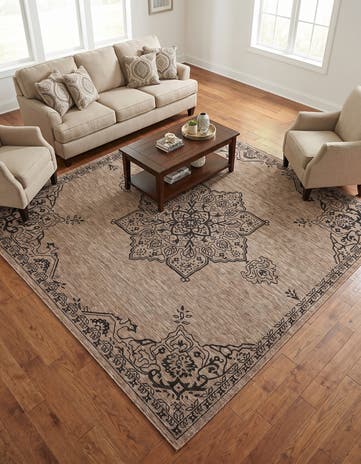 10' x 10' Easy-Clean Traditional Indoor / Outdoor Square Rug