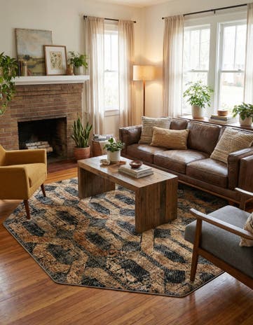 Black Gray Saturn Octagon Rug