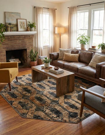Black Gray Saturn Octagon Rug