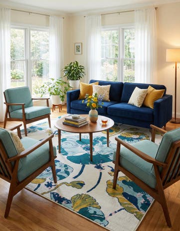 White Bloom Square Rug