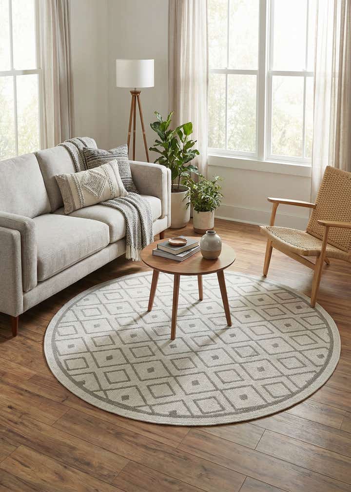 4' x 4' Easy-Clean Trellis Indoor / Outdoor Round Rug
