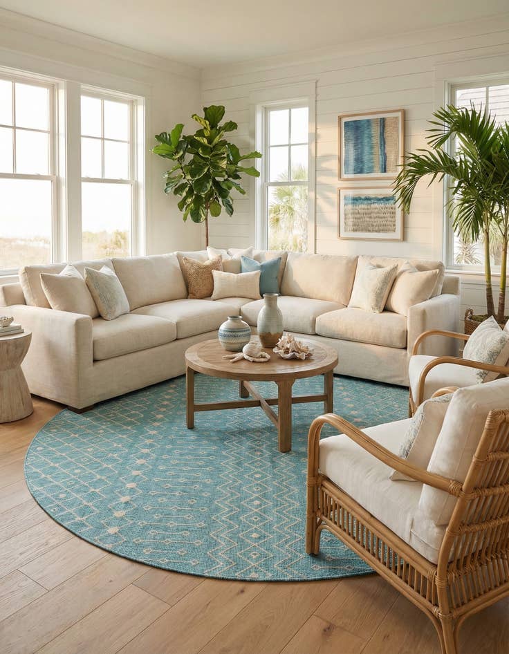 Detail image of 13' x 13' Easy-Clean Trellis Indoor / Outdoor Round Rug