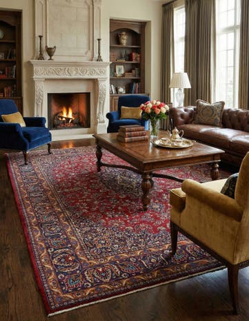 9' 6 x 13' Hand Knotted Mashad Persian Wool Rug