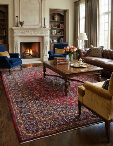 9' 6 x 13' Hand Knotted Mashad Persian Wool Rug