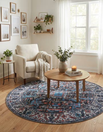 Black Washable Mangata Round Rug