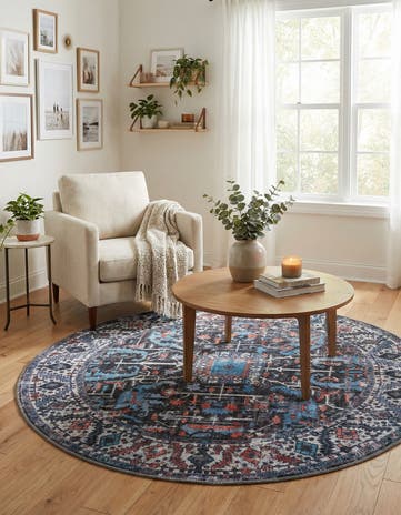 Black Washable Mangata Round Rug
