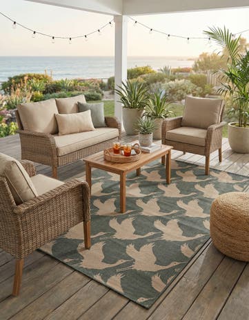 Stone Blue Easy-Clean Coastal Indoor / Outdoor Rug