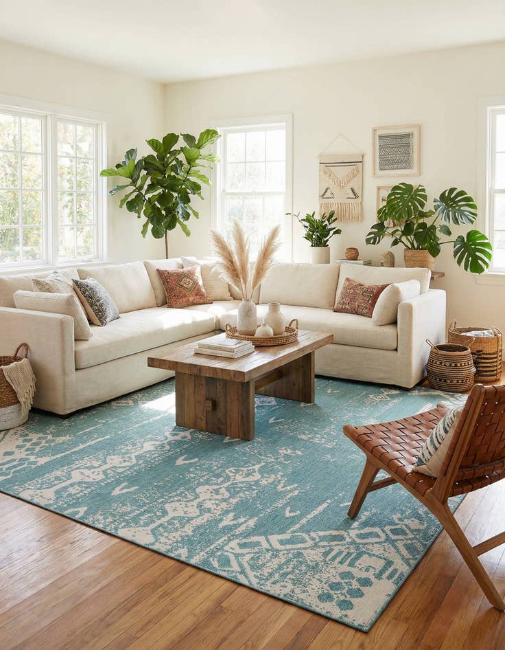 Detail image of  13' x 13'  Washable Bohemian Indoor / Outdoor Square Rug