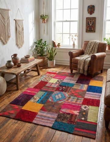 4' 1 x 5' 10 Hand Woven Kilim Patchwork Wool Rug