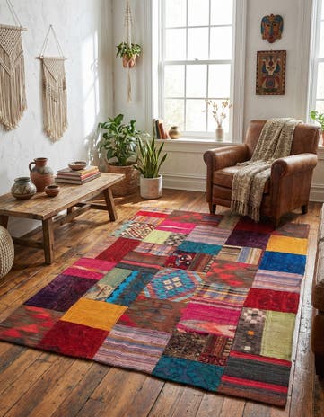 4' 1 x 5' 10 Hand Woven Kilim Patchwork Wool Rug