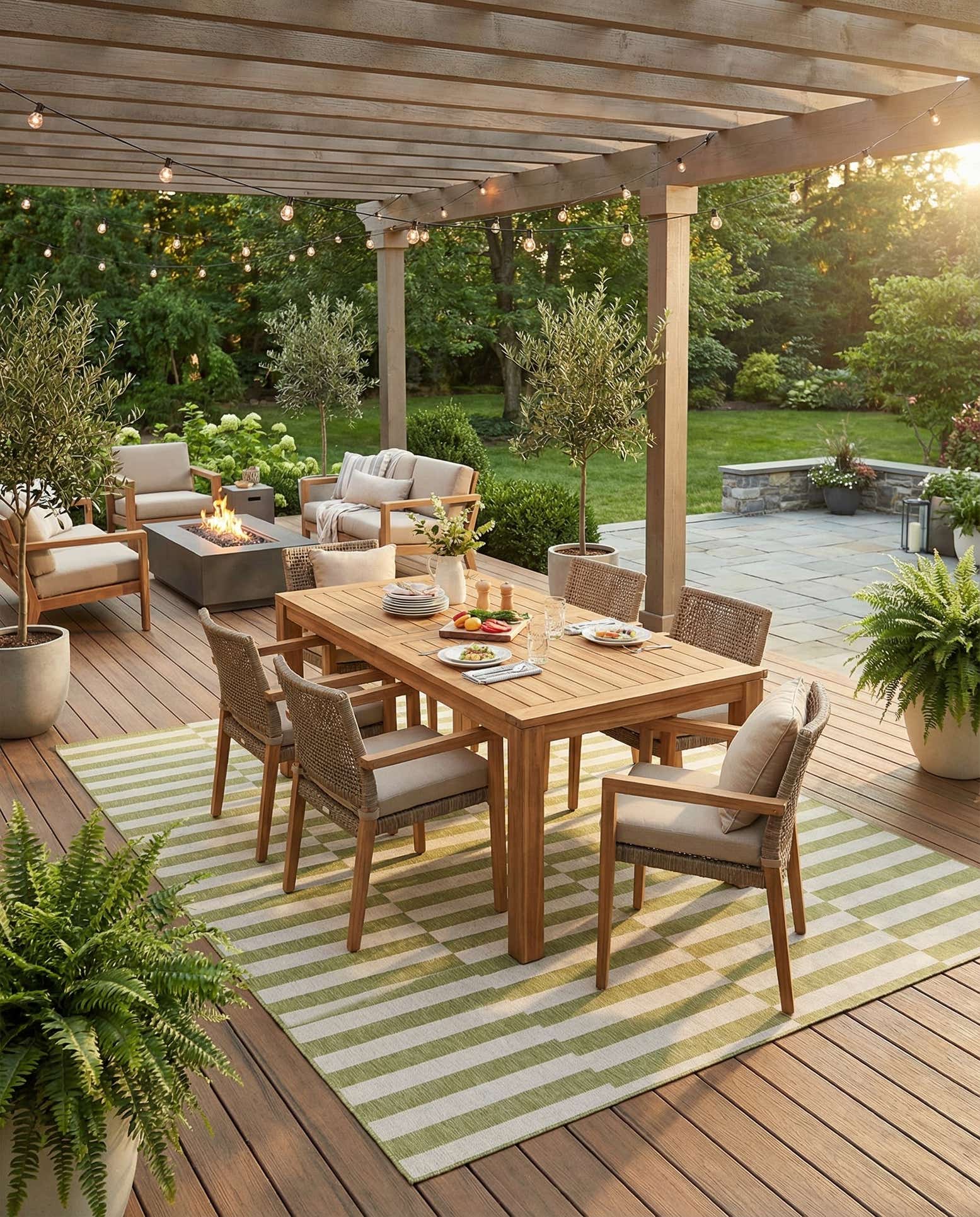 10' x 13' Easy-Clean Striped Indoor / Outdoor Rug