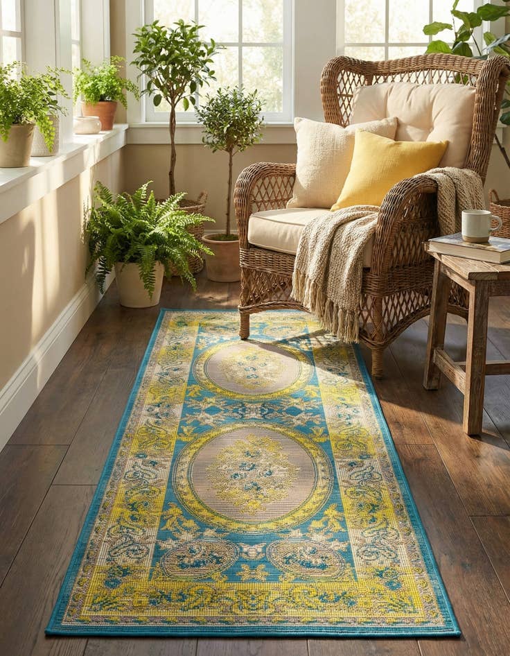 Detail image of 2' 7 x 5' 3  Washable Traditional Indoor / Outdoor Runner Rug