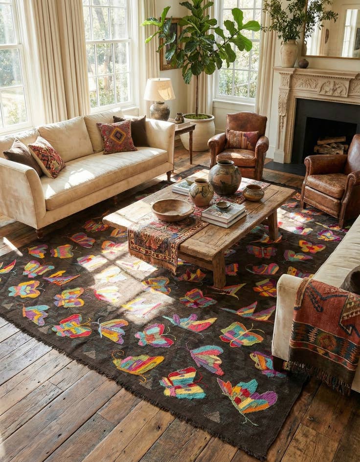 Detail image of 6' 5 x 9' 1  Hand Woven Kilim Suzani Wool Rug