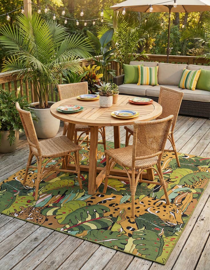 Detail image of 7' 10 x 7' 10  Washable Botanical Indoor / Outdoor Square Rug