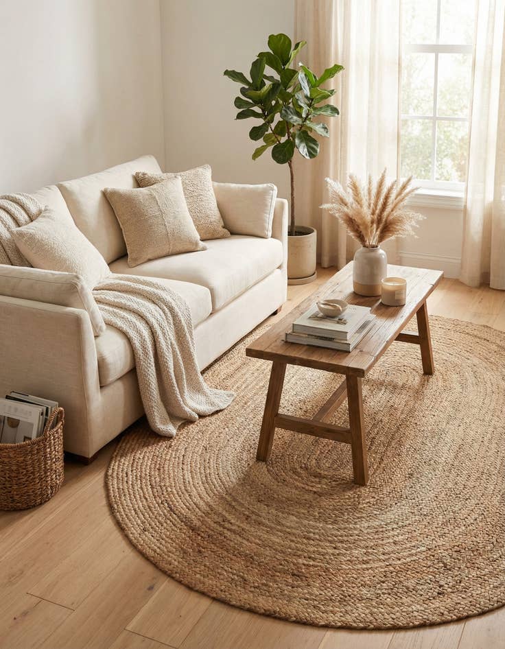 Detail image of  5' 1 x 8'  Hand Braided Jute Oval Rug