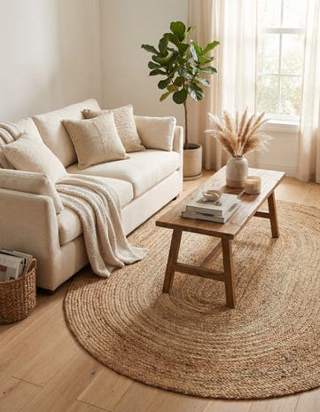 Natural Handmade Braided Jute Oval Rug