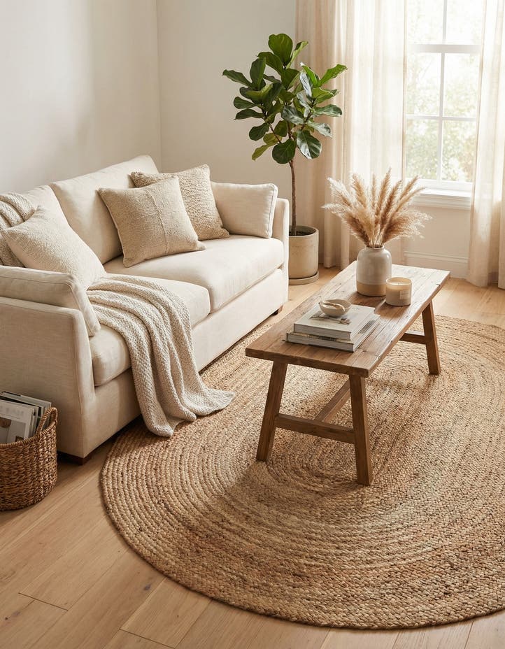 5' 1 x 8' Handmade Braided Jute Oval Rug