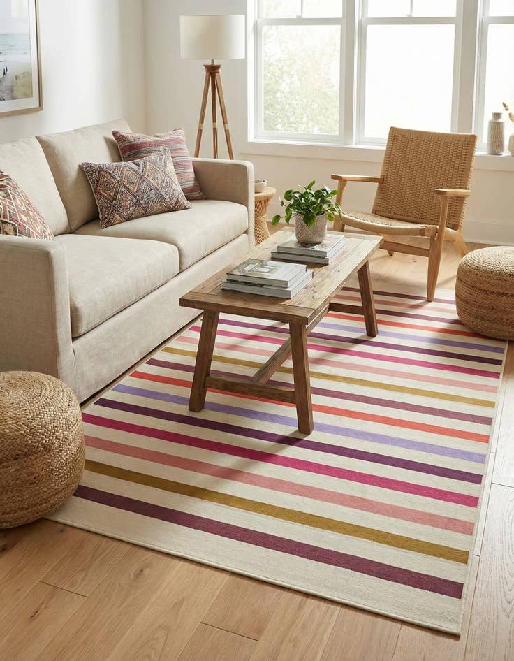 Detail image of 5' 3 x 8'  Washable Striped Indoor / Outdoor Rug