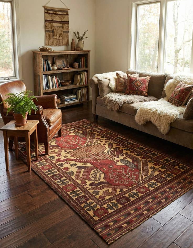 Detail image of  3' 11 x 6' 4  Hand Knotted Sumak Wool Rug