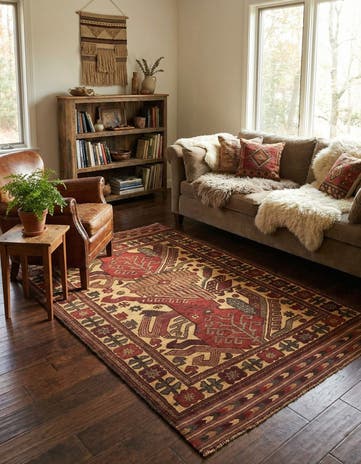 3' 11 x 6' 4 Hand Knotted Sumak Wool Rug