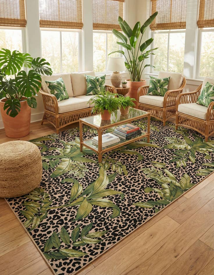 Detail image of 10' x 14' 2  Washable Botanical Indoor / Outdoor Rug