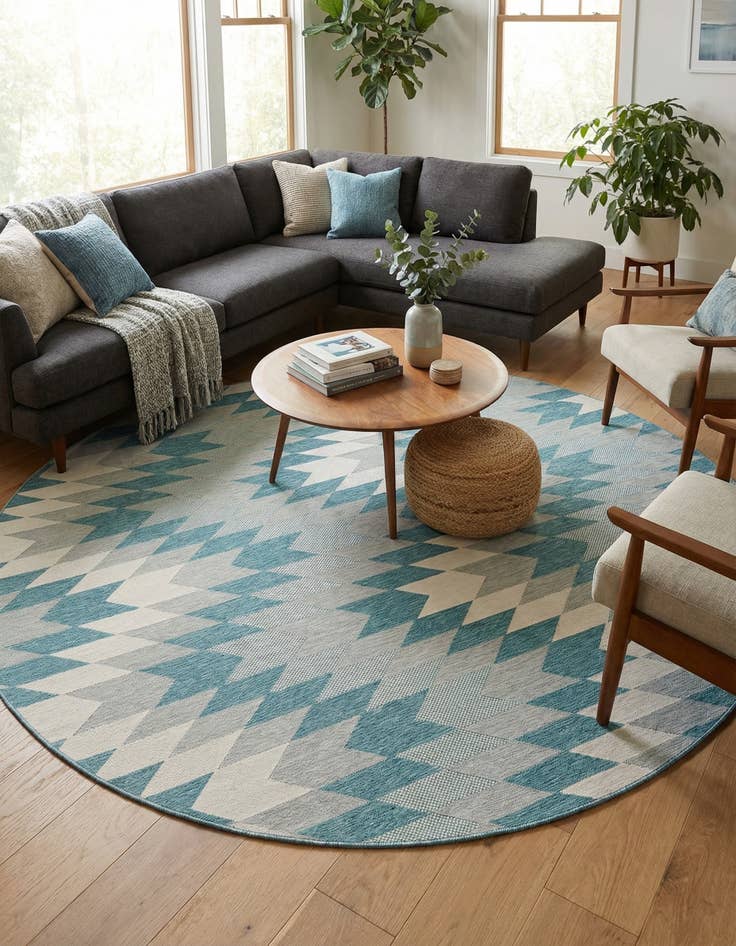Detail image of 10' x 10' Easy-Clean Modern Indoor / Outdoor Round Rug