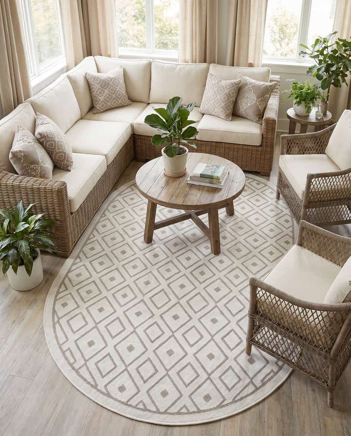 5' 3 x 8' Easy-Clean Trellis Indoor / Outdoor Oval Rug