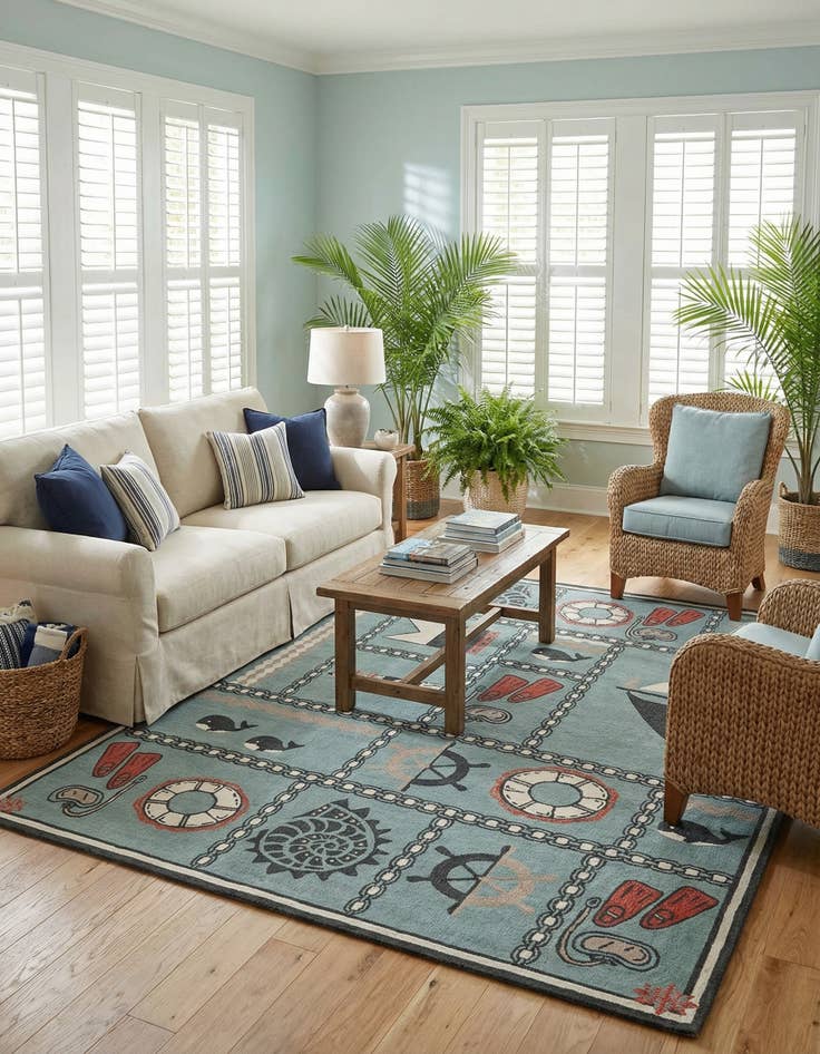 Detail image of 9' x 12'  Washable Coastal Indoor / Outdoor Rug