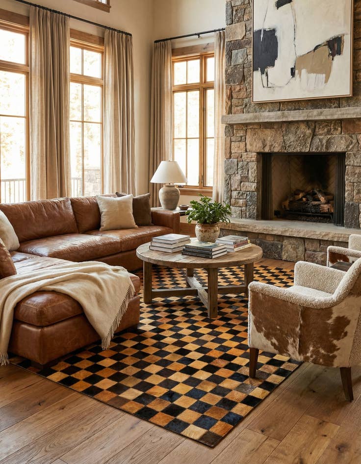 Detail image of 5' 2 x 8' Cowhide Stocks Rug