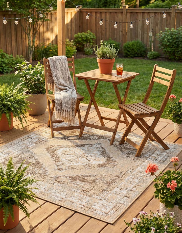 Detail image of 5' 3 x 5' 3 Easy-Clean Traditional Indoor / Outdoor Square Rug